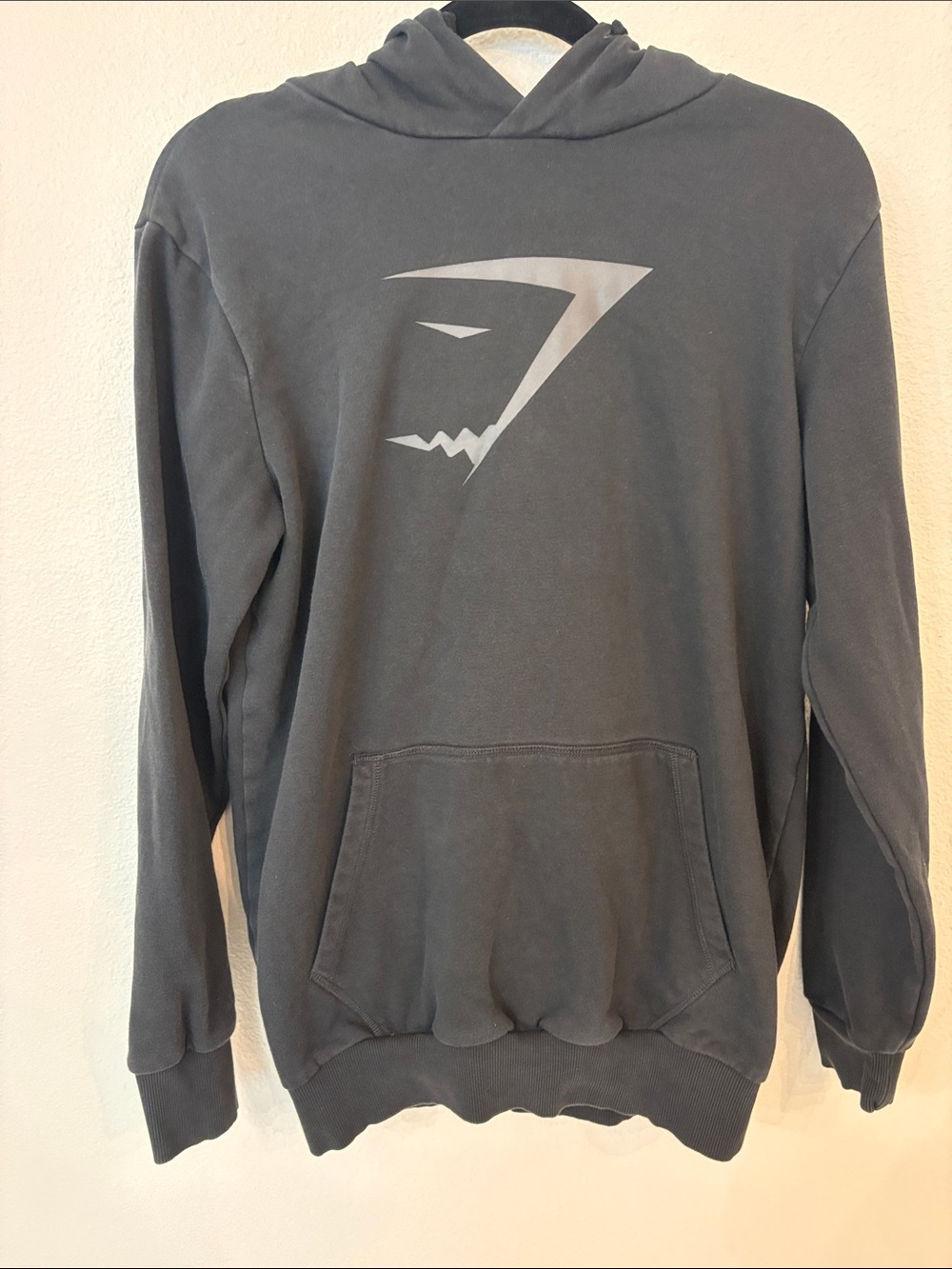 Gymshark Charcoal Black Pullover Hoodie with Light Gray Logo
